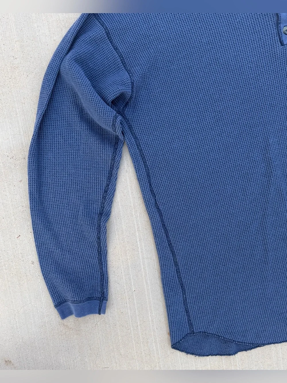 Vintage 90s St. Johns Bay Henley Waffle Knit Thermal Shirt Blue Size XL